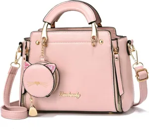 Letter Decor Hand Satchel Bag, Stylish Shoulder Zipper Bag With Mini Coin Purse, Crossbody Bag For Work