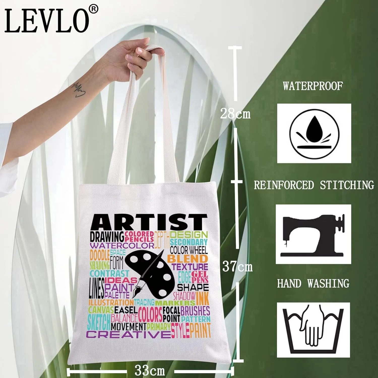 LEVLO Artist Canvas Tote Bag Gift For Art Teacher Artistic Shoulder Bag For Art Student Grad