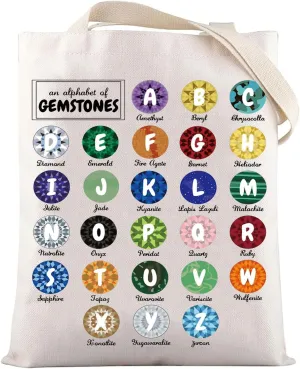 LEVLO Gemstones Crystals Tote Bag Mystical Geologist Gift An Alphabet Of Gemstones Shoulder Bag Crystal Collect Merch