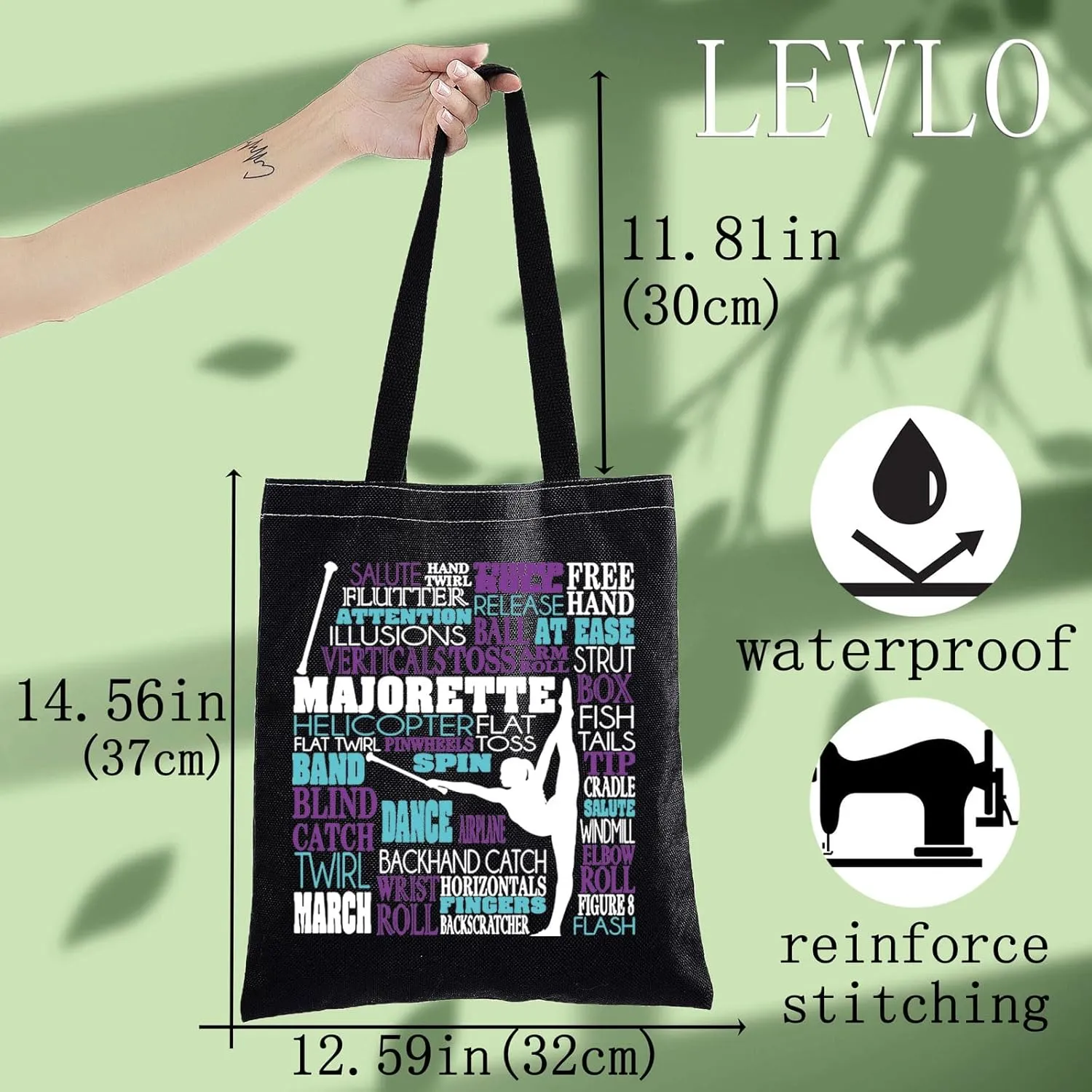 LEVLO Majorette Canvas Tote Bag Baton Twirling Gift Majorette Shoulder Bag For Twirler
