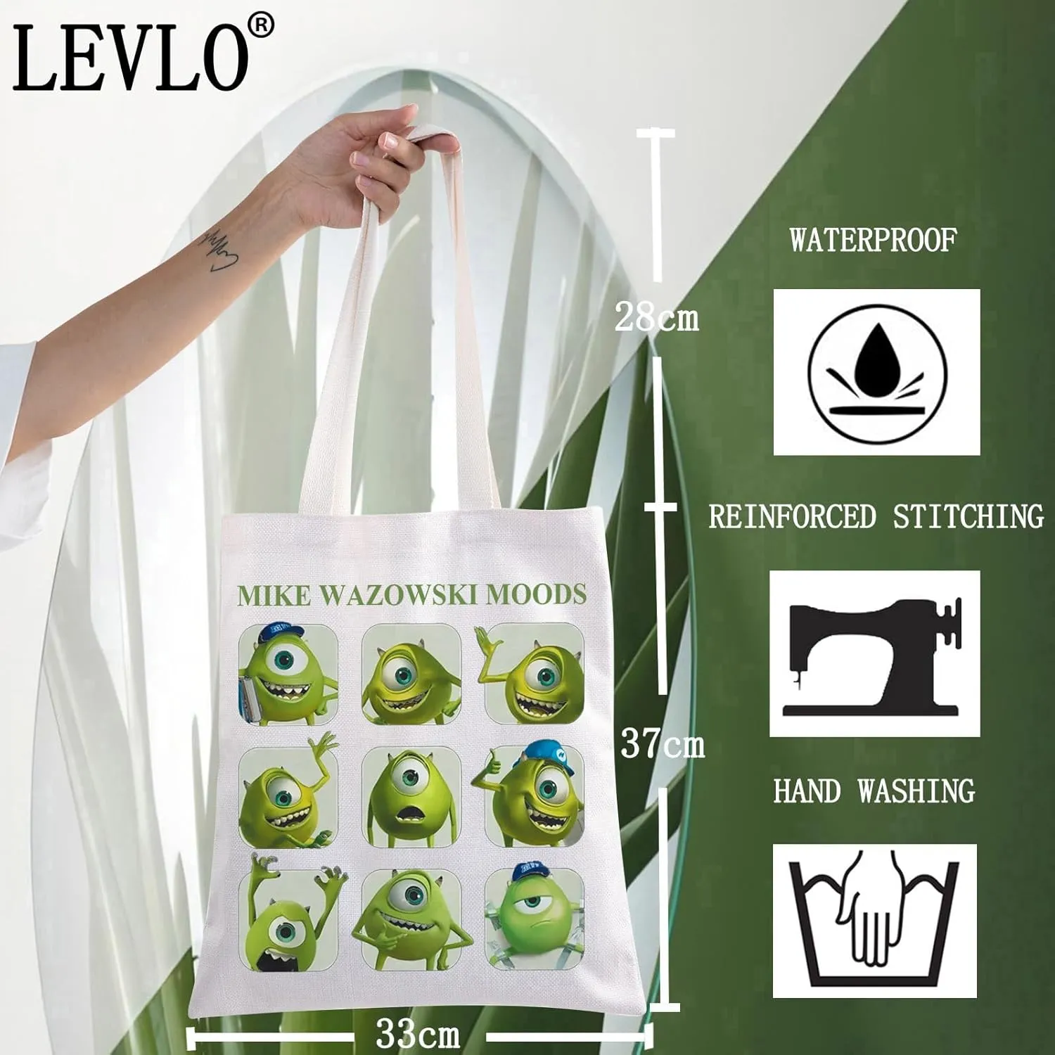 LEVLO Monsters Mike Wazowski Tote Bag - Mike Fans Gift Shoulder Bag For Movie Fans