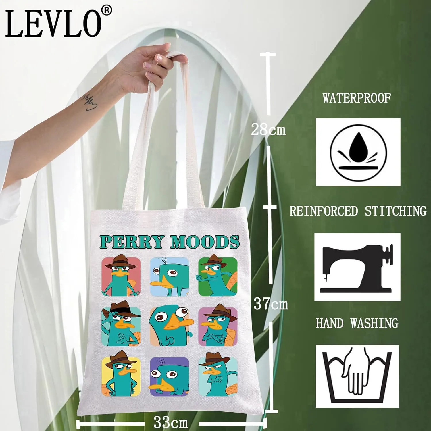 LEVLO Perry The Platypus Tote Bag OWCA Agent P Fans Gift Perry Moods Shoulder Bag Cartoon Platypus Merchandise