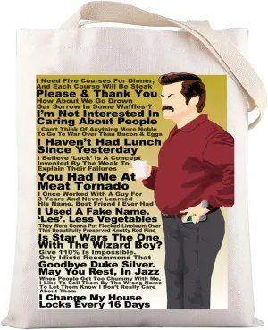 LEVLO Ron Swanson Canvas Tote Bag FunnyTV Show Fans Gift Ron Swanson Pawnee Shoulder Bag Ron Swanson Merchandise