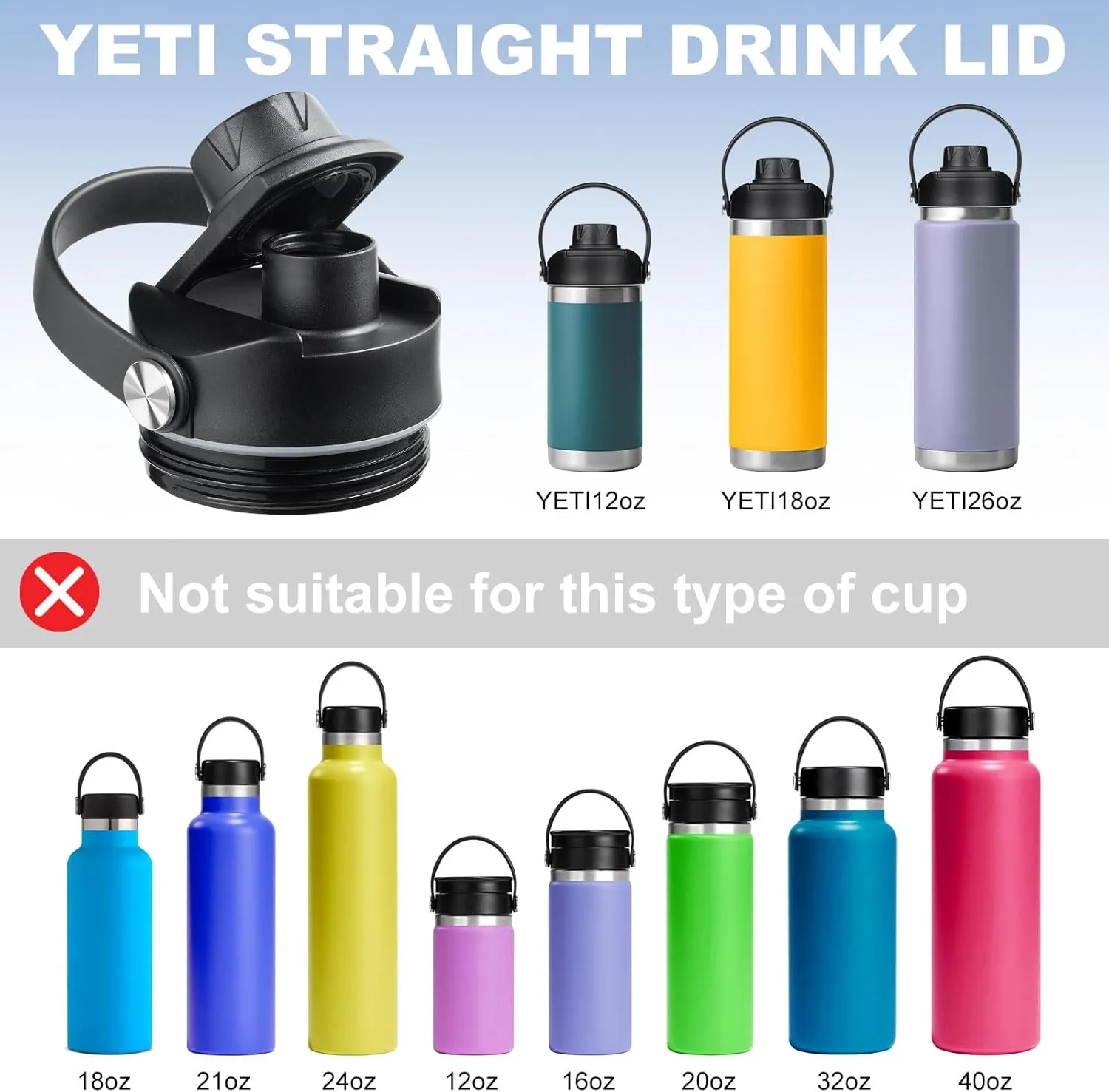 Lid for Yeti Rambler 12 18 26 36 64 oz, Cap with Flexible Handle, Replacement Chug Lids for Yeti 18oz 26oz 36oz 64oz Rambler Water Bottle Top Accessories