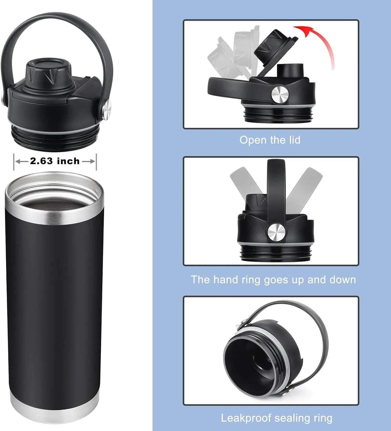 Lid for Yeti Rambler 12 18 26 36 64 oz, Cap with Flexible Handle, Replacement Chug Lids for Yeti 18oz 26oz 36oz 64oz Rambler Water Bottle Top Accessories