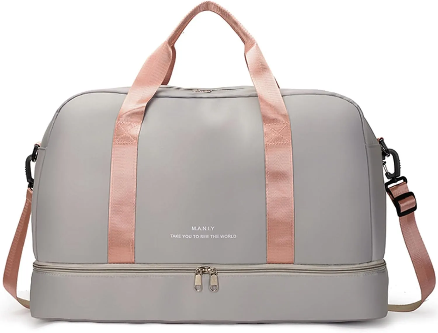 Light Gym Bag for Women, Large Capacity Sports Travel Duffle Bag with with Shoe Compartment & Wet Pocket,Lady Weekender Overnight Aircraft Bag （Grey）