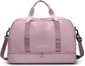 Light Gym Bag for Women, Sports Travel Duffle Bag with with Shoe Compartment & Wet Pocket,Large Capacity Weekender Overnight Aircraft Bag, Travel, Gym, Yoga（Pink）