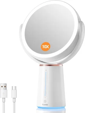 Lighted Makeup Mirror, 2500mAh Rechargeable Vanity Mirror with Lights, Double Sided 1X/10X Magnifying Mirror with 360° Rotation for Vanity Cosmetic, 10 Adjustable Brightness, Gift for Women