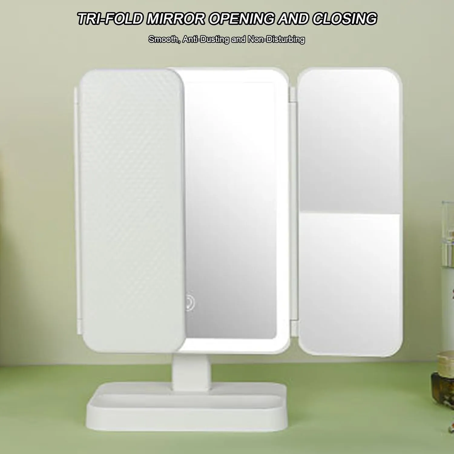 Lighted Makeup Mirror Folding Vanity Mirror Lighted Trifold Vanity Mirror 180° Adjustable Angle Travel Cosmetic Mirror Dimmable Lights A,16 * 11 * 29CM