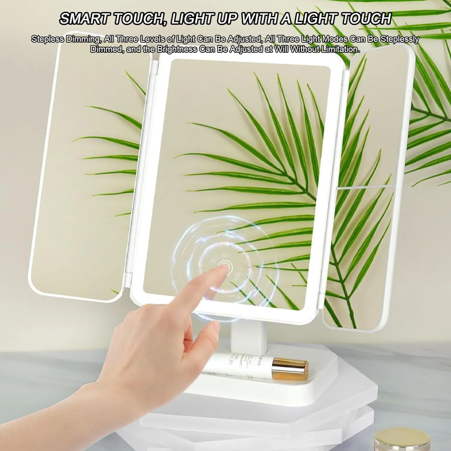 Lighted Makeup Mirror Folding Vanity Mirror Lighted Trifold Vanity Mirror 180° Adjustable Angle Travel Cosmetic Mirror Dimmable Lights A,16 * 11 * 29CM
