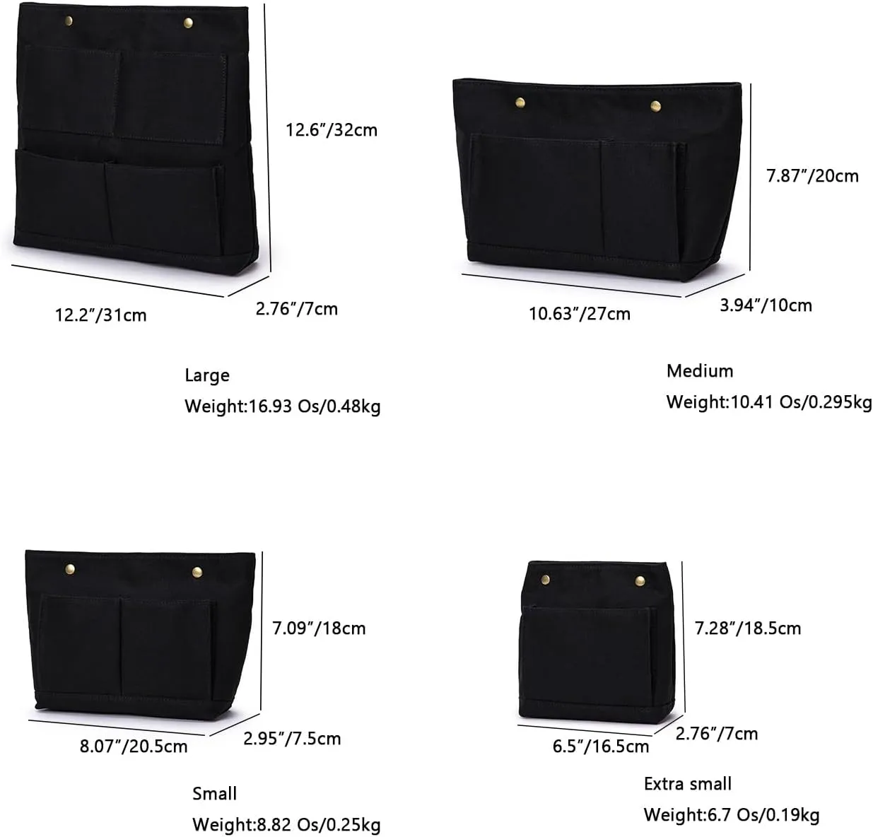 Lightweight Handbag Organizers Insert with Multiple Pockets - Handbag Organizer for Storage and Organization, Cosmetic Bag, Cotton Canvas （XS, Black）
