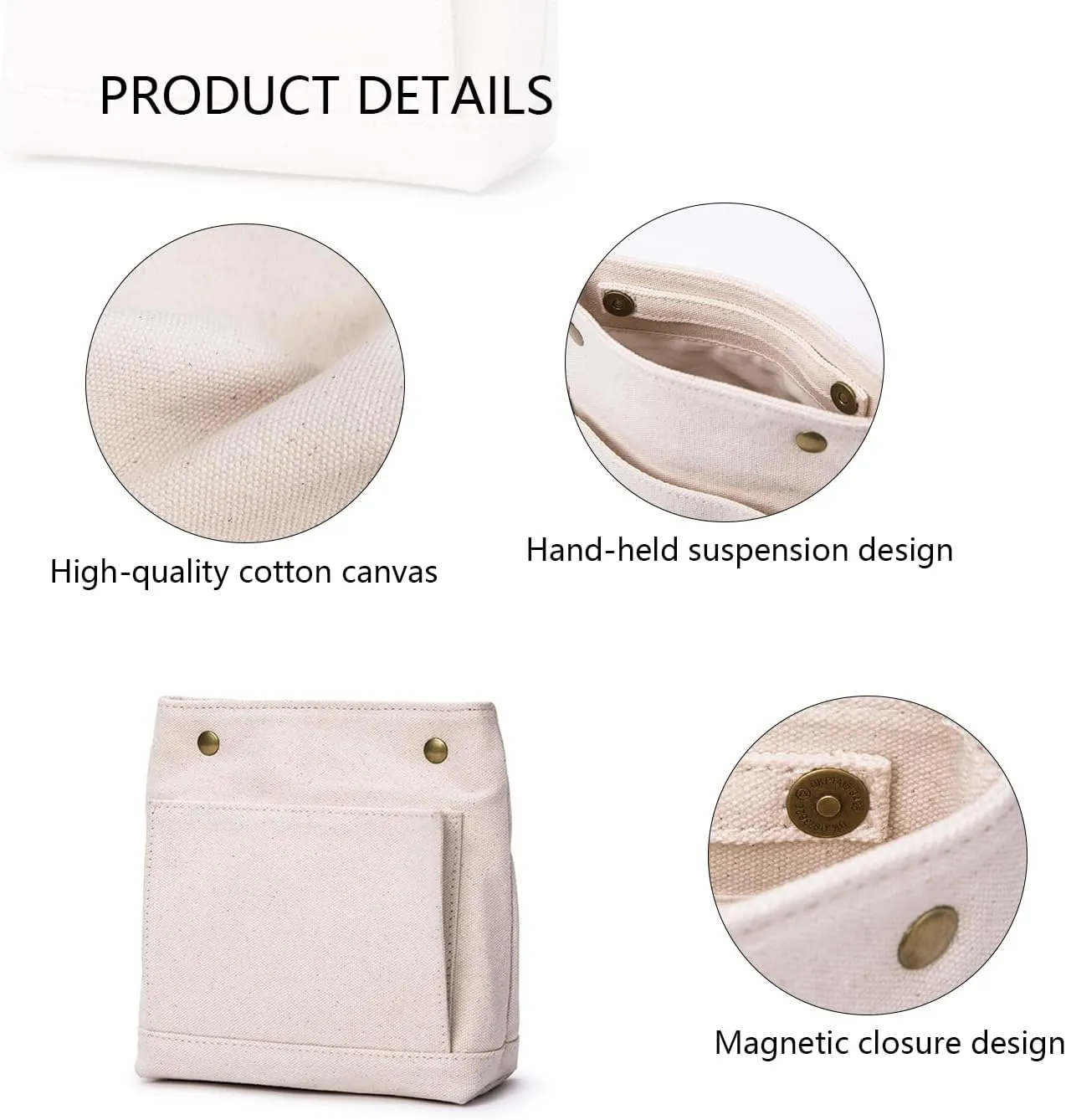 Lightweight Handbag Organizers Insert with Multiple Pockets - Handbag Organizer for Storage and Organization, Cosmetic Bag, Cotton Canvas （XS, Black）