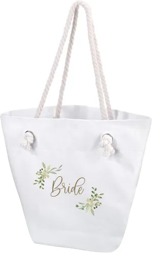 Lillian Rose Watercolor Botanical Bride Wedding Tote Bag, One Size, Natural White