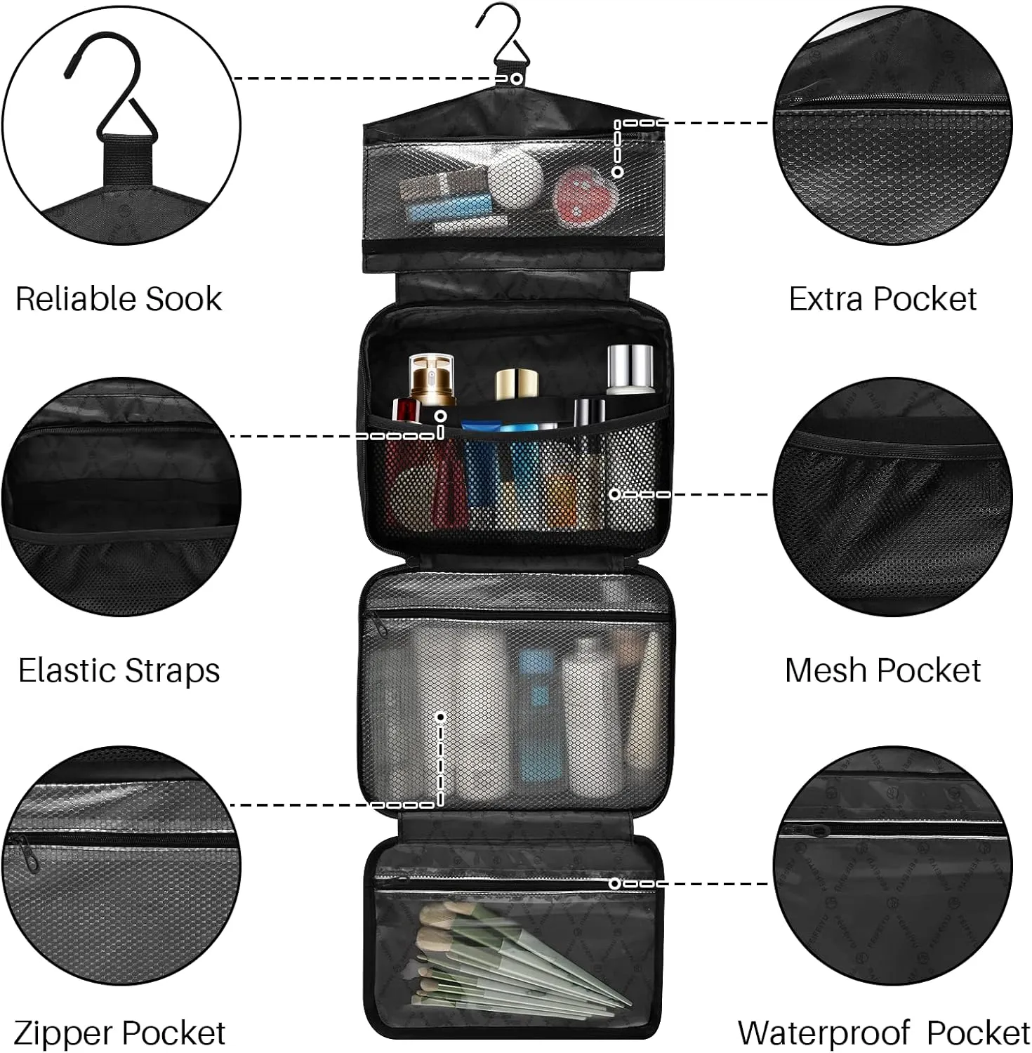 linqin Toiletry Bag for Travel, Cute Hearts Makeup Bag Large Cosmetic Bag Organizer with Hanging Hook for Women Men