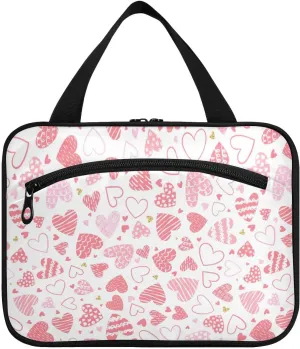 linqin Toiletry Bag for Travel, Cute Hearts Makeup Bag Large Cosmetic Bag Organizer with Hanging Hook for Women Men