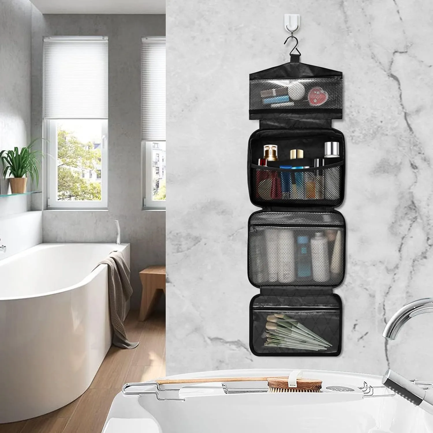 linqin Toiletry Bag for Travel, Cute Hearts Makeup Bag Large Cosmetic Bag Organizer with Hanging Hook for Women Men