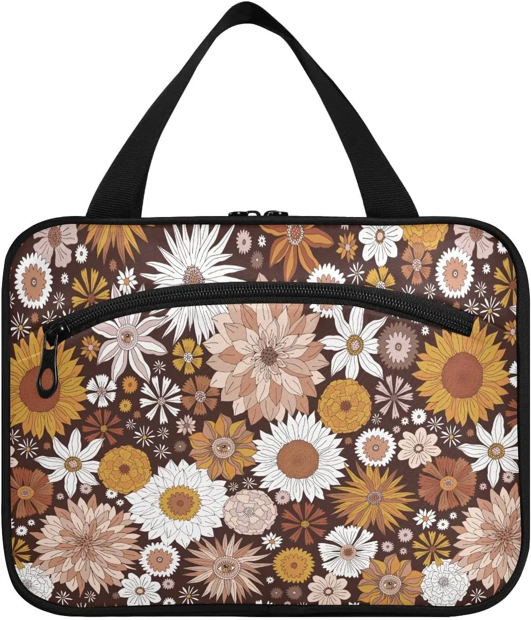 linqin Toiletry Bag for Travel, Mystic Boho Florals Makeup Bag Large Cosmetic Bag Organizer with Hanging Hook for Women Men