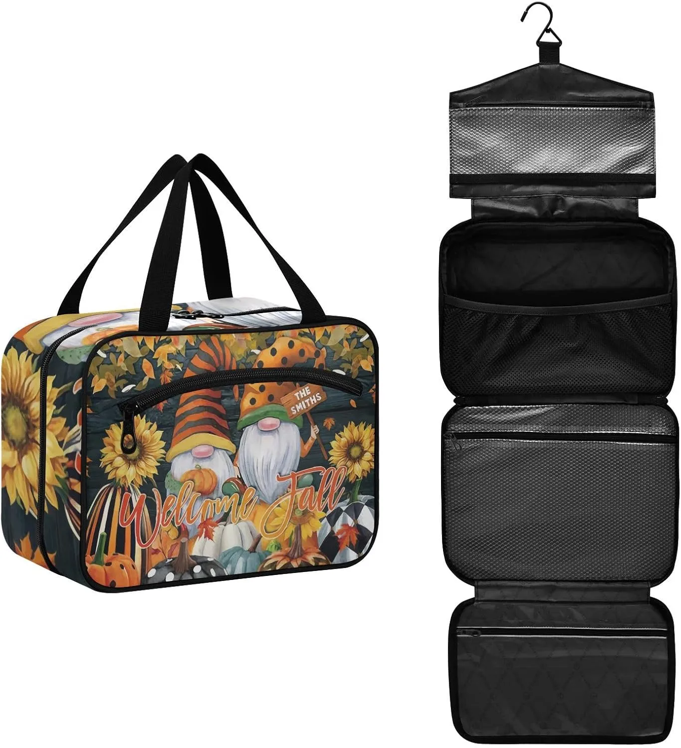 linqin Toiletry Bag for Travel, Welcome Fall Makeup Bag Large Cosmetic Bag Organizer with Hanging Hook for Women Men