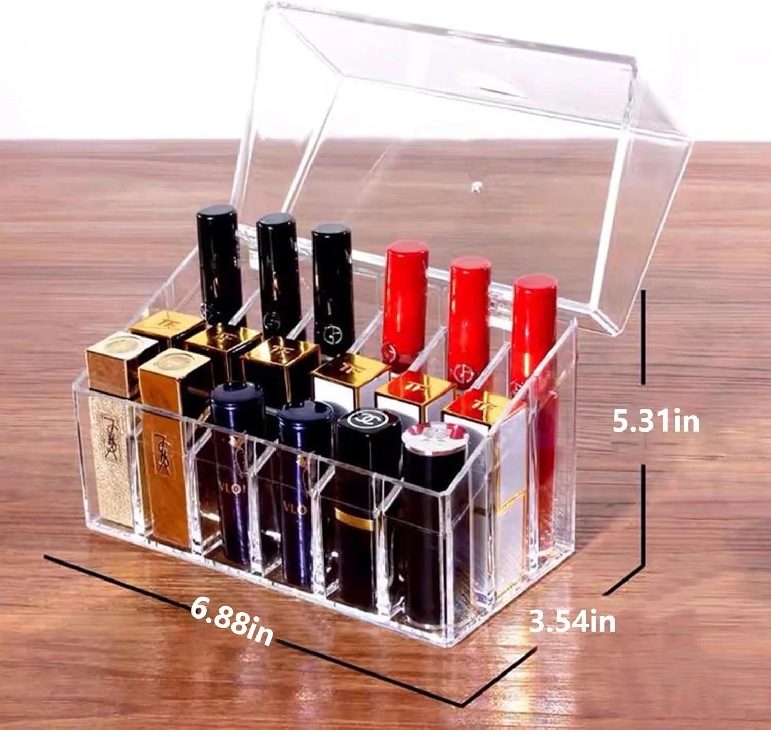 Lipstick Holder 18 Spaces Lipgloss Organizer With Lid , 3 Rows - Nail Polish Organizer Makeup Holder & Cosmetics Storage Display