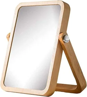 Little Mirror Makeup Mirror,Desktop Mirror European Mirror Simple Solid Wooden Dressing Mirror Portable Wooden Desktop Mirror Folding HD Beauty Mirror Cosmetic Mirror (Size : Large) (Small)