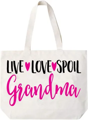 Live Love Spoil Grandma Canvas Tote Bag Grandma Gift Idea Book Bag Travel Tote Handbag