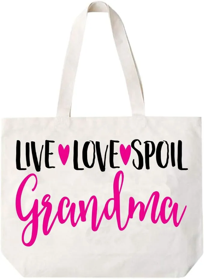 Live Love Spoil Grandma Canvas Tote Bag Grandma Gift Idea Book Bag Travel Tote Handbag