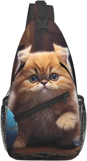 Lively Persian Cat Patterned multifunctional crossbody chest bag, suitable for casual hiking, unisex, convenient travel backpack