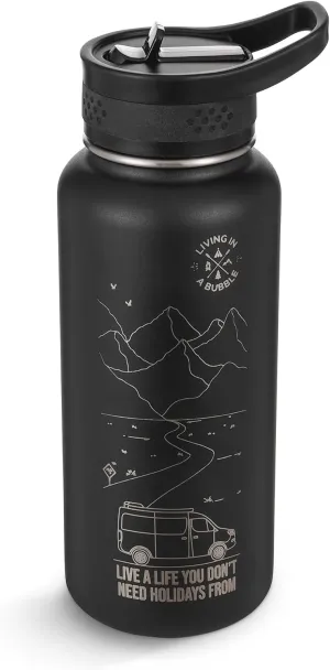 Living in a Bubble Insulated Water Bottle 32oz. Stainless Steel with Ceramic Coating Inside - Black