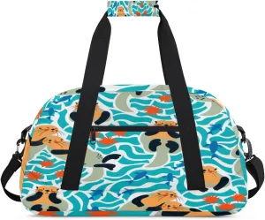 Lovely Sea Otters Kids Overnighted Duffel Bag Carry-On Size & Ideal for School Practice or Weekender Travel with Zip and Shoulder Stra for Boys & Girls