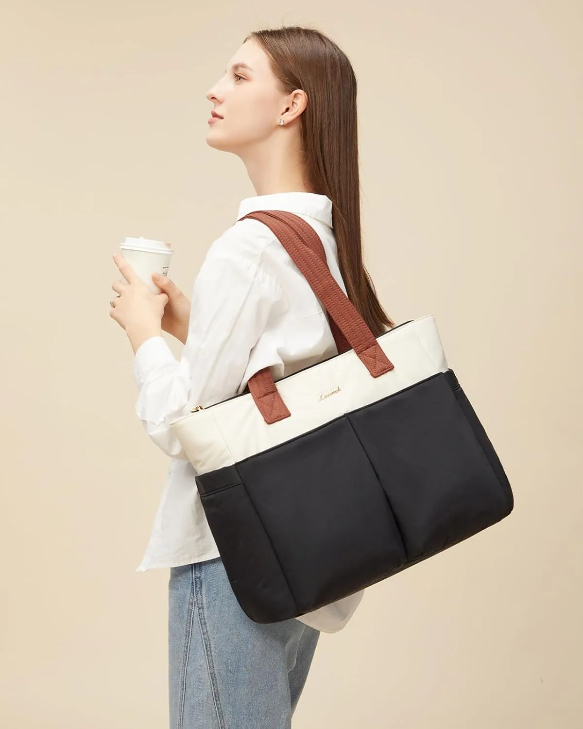 LOVEVOOK Puffer Tote Bag for Women, Lightweight Work Bag for Teacher, Nurse, Daily, Travel Tote Bag, Large Shoulder Bag,2Pcs