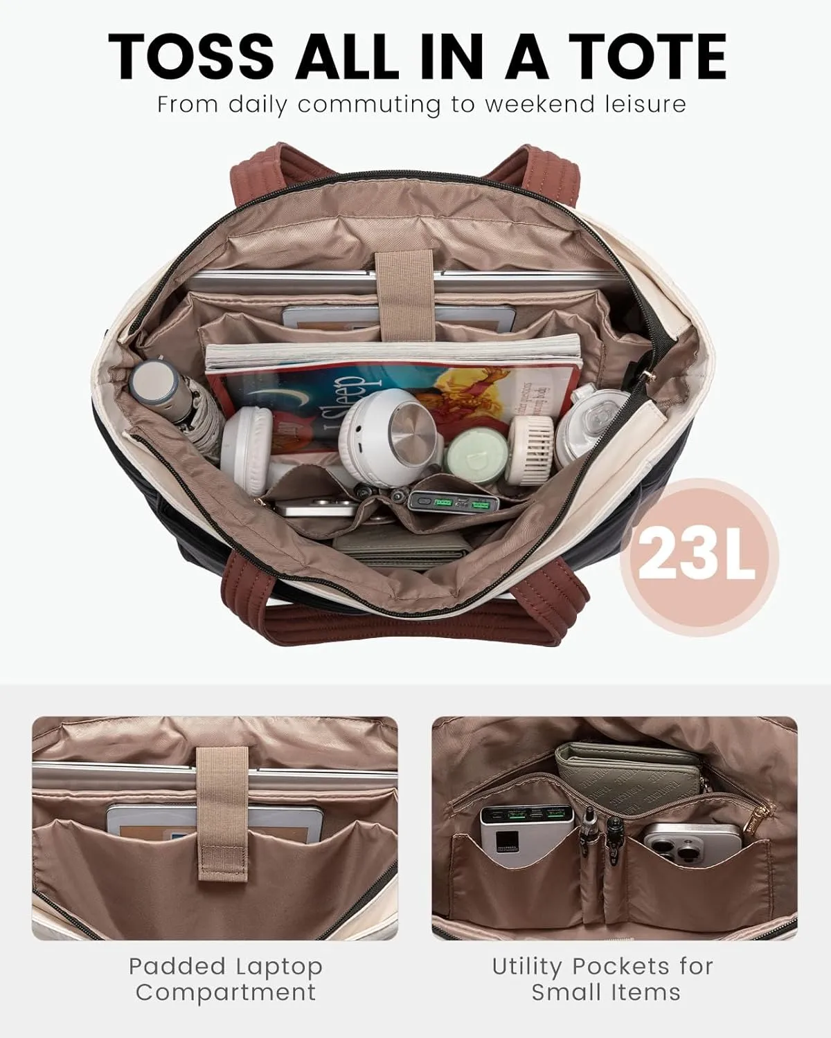 LOVEVOOK Puffer Tote Bag for Women, Lightweight Work Bag for Teacher, Nurse, Daily, Travel Tote Bag, Large Shoulder Bag,2Pcs