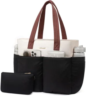 LOVEVOOK Puffer Tote Bag for Women, Lightweight Work Bag for Teacher, Nurse, Daily, Travel Tote Bag, Large Shoulder Bag,2Pcs
