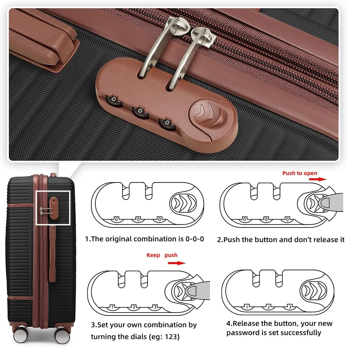 Luggage Sets 6 Piece with two Cosmetic Case, Expandable(Only 28 & 24") Hardside Luggage with 360° Spinner Wheels, Durable Luggage Set Clearance For Women Men, Black