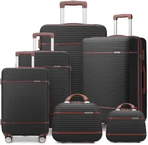 Luggage Sets 6 Piece with two Cosmetic Case, Expandable(Only 28 & 24") Hardside Luggage with 360° Spinner Wheels, Durable Luggage Set Clearance For Women Men, Black