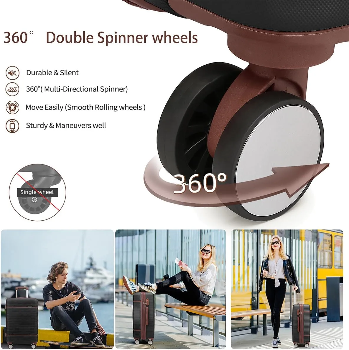 Luggage Sets 6 Piece with two Cosmetic Case, Expandable(Only 28 & 24") Hardside Luggage with 360° Spinner Wheels, Durable Luggage Set Clearance For Women Men, Black