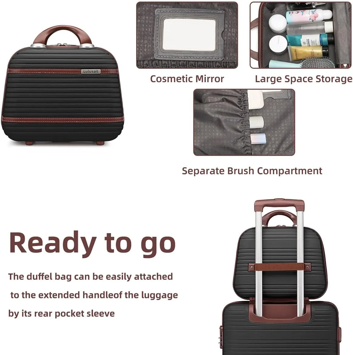 Luggage Sets 6 Piece with two Cosmetic Case, Expandable(Only 28 & 24") Hardside Luggage with 360° Spinner Wheels, Durable Luggage Set Clearance For Women Men, Black