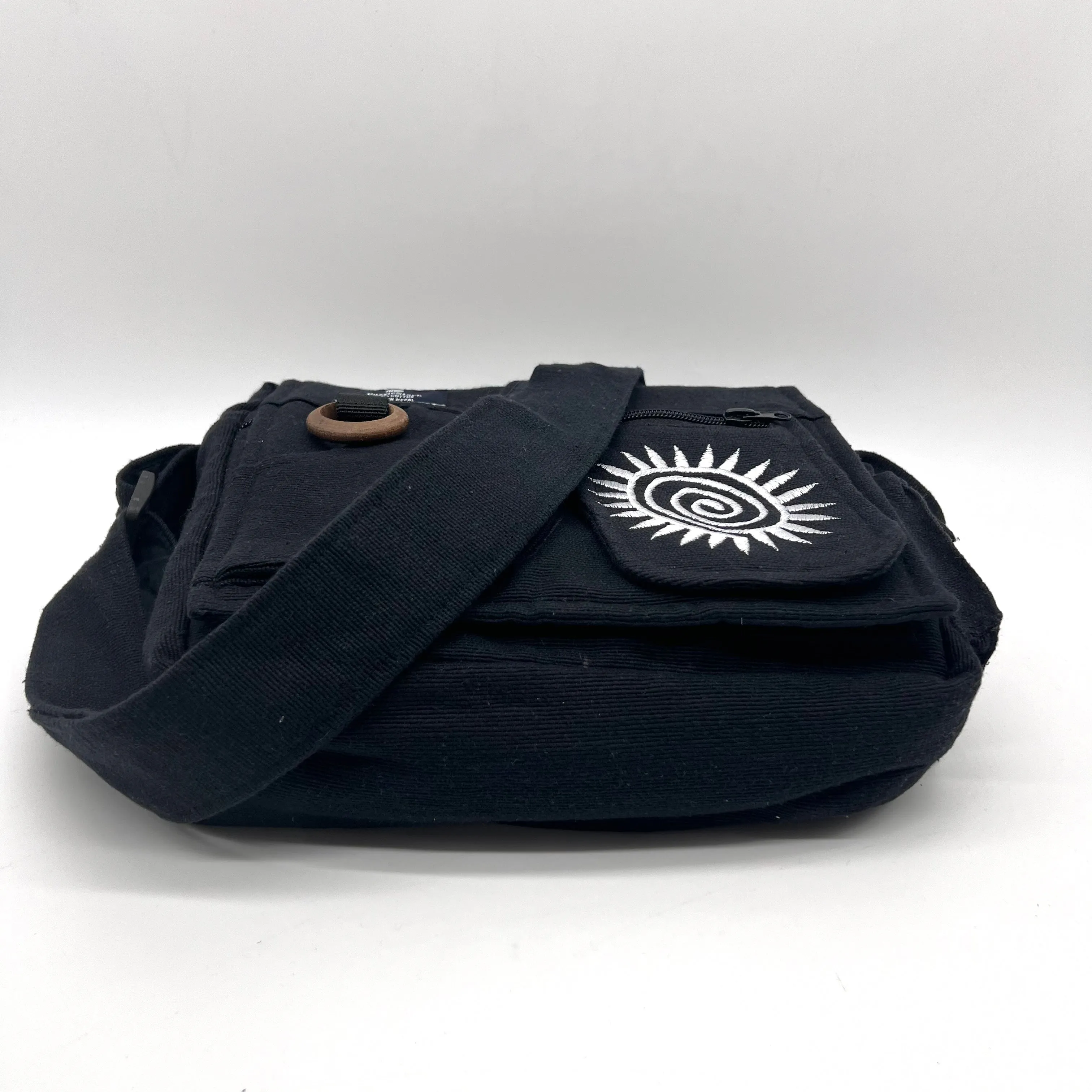 Lukla Black Embroidered Messenger Bag