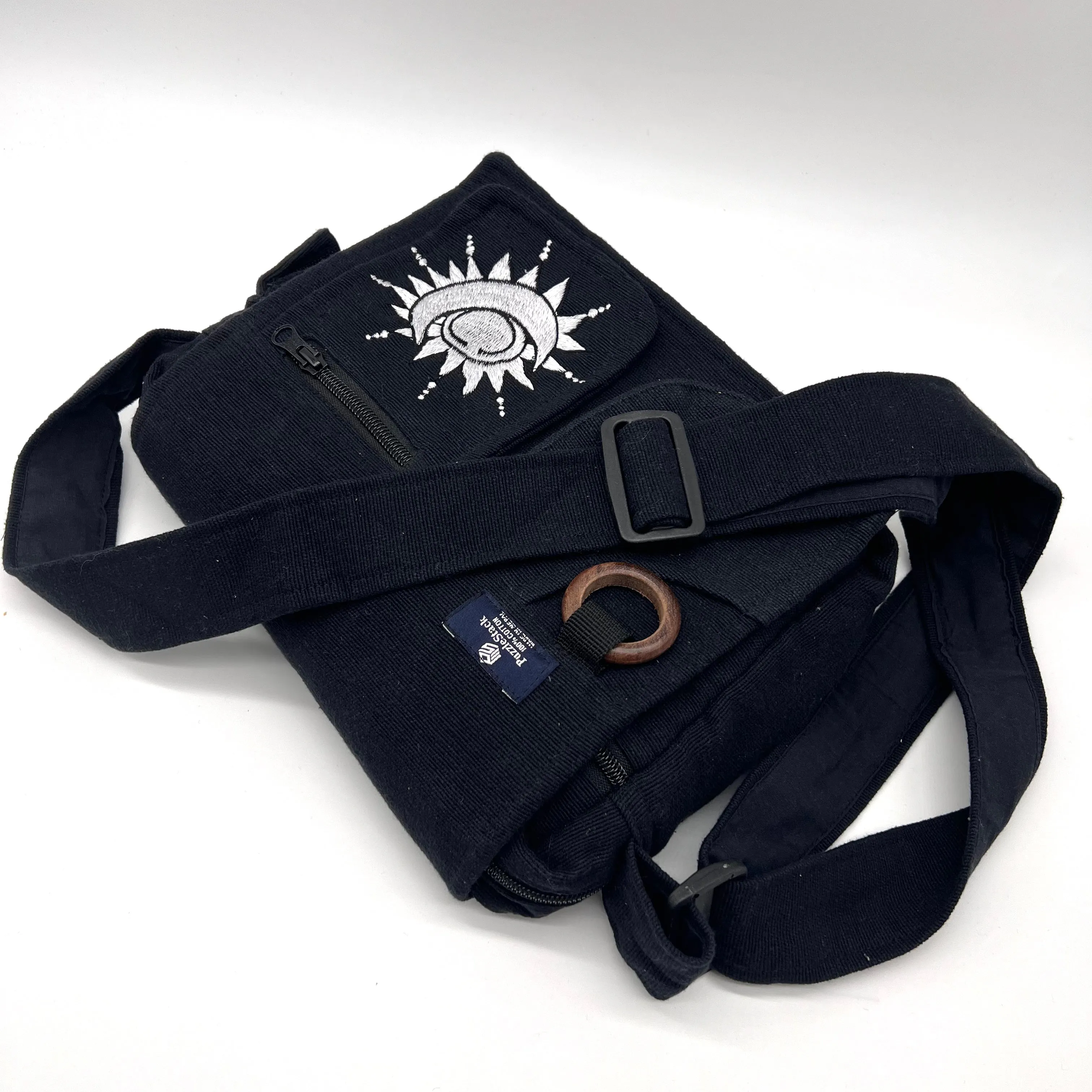 Lukla Black Embroidered Messenger Bag