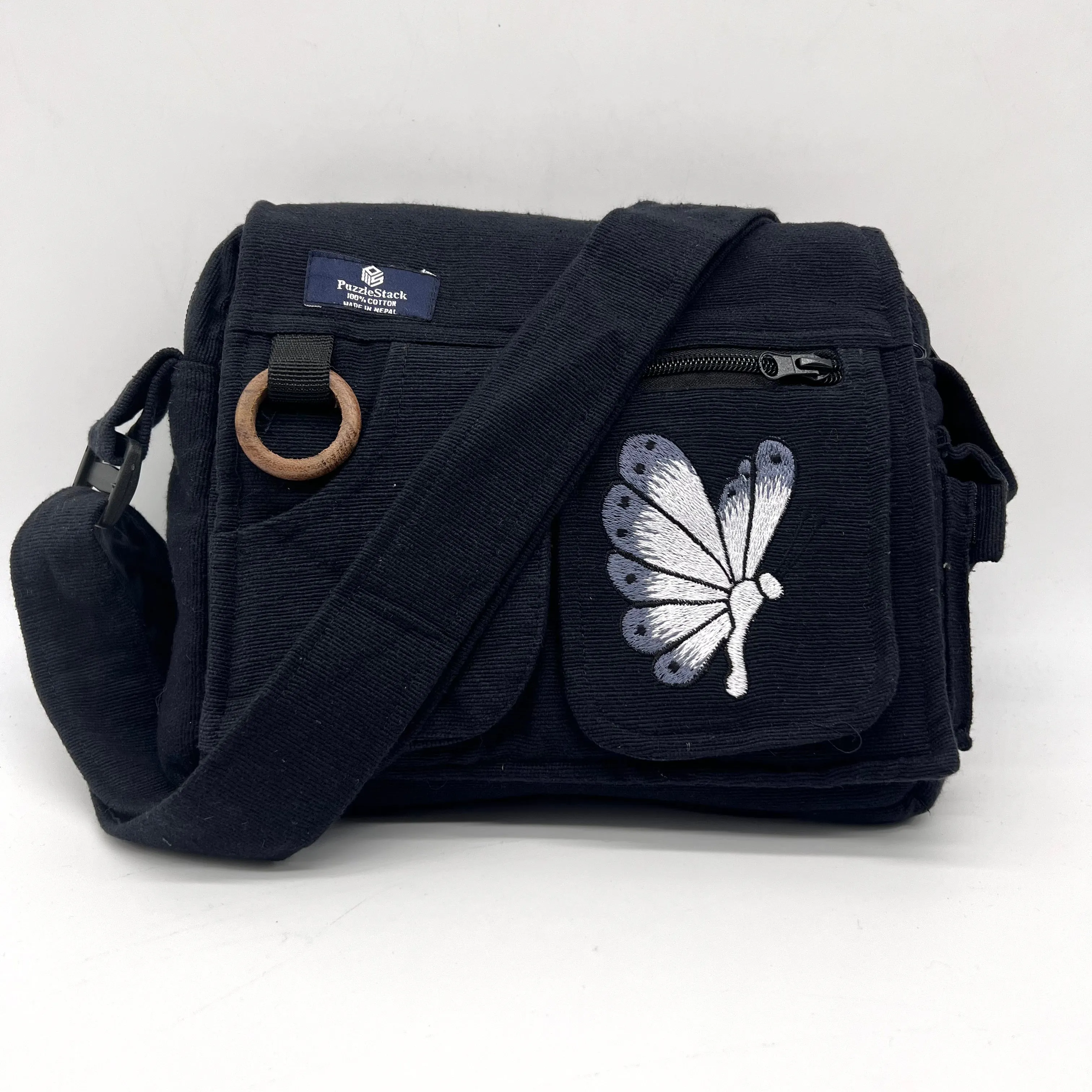 Lukla Black Embroidered Messenger Bag