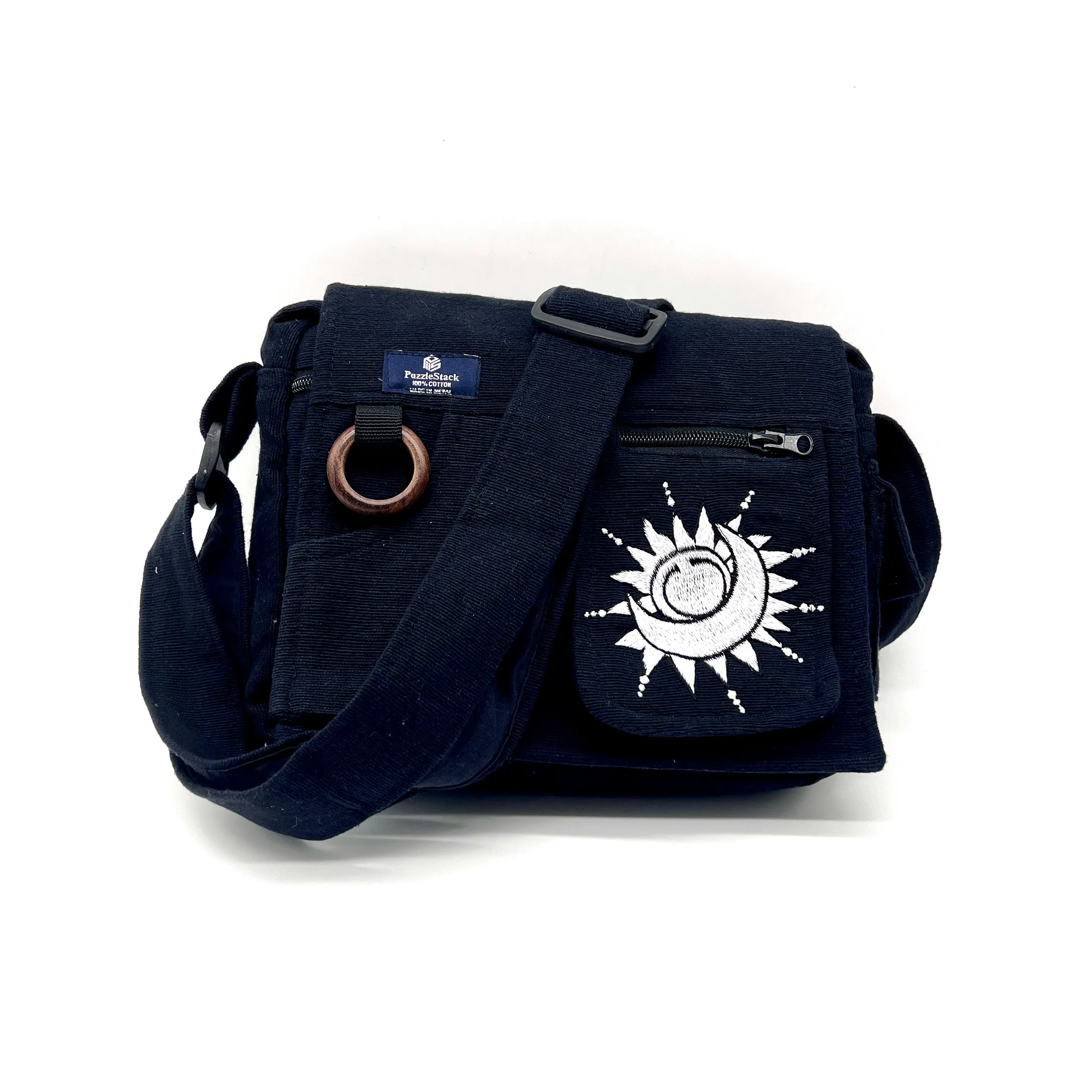 Lukla Black Embroidered Messenger Bag