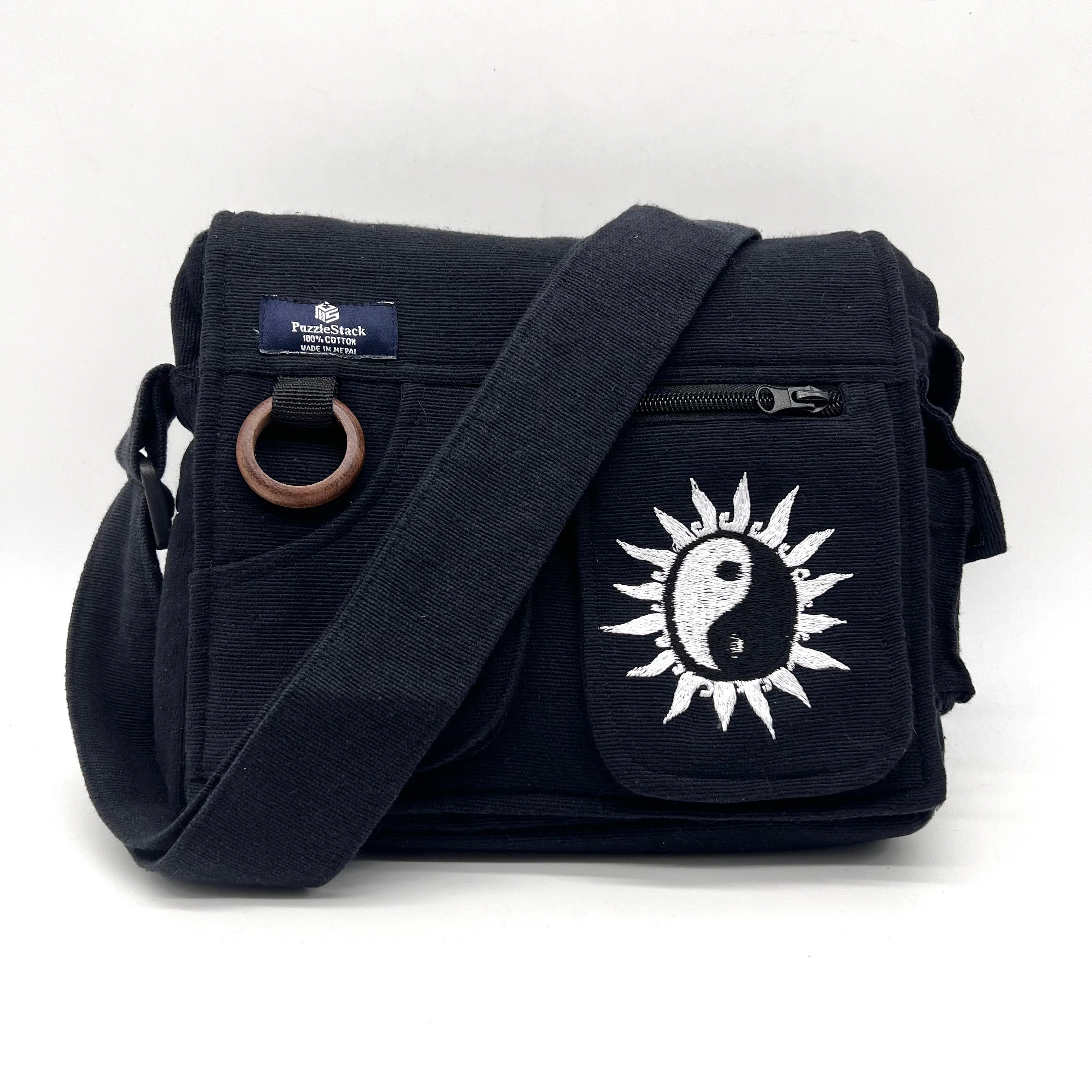 Lukla Black Embroidered Messenger Bag