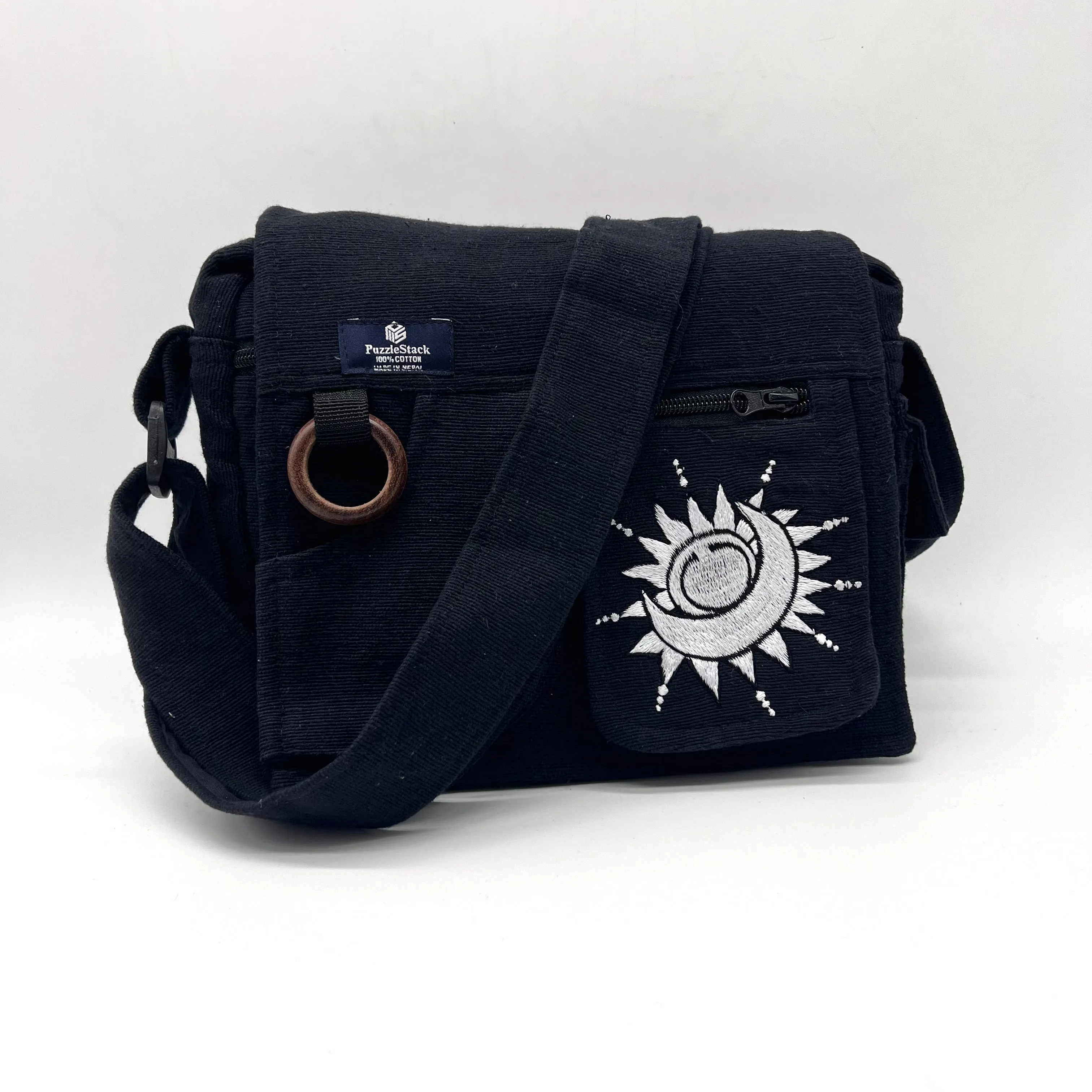 Lukla Black Embroidered Messenger Bag