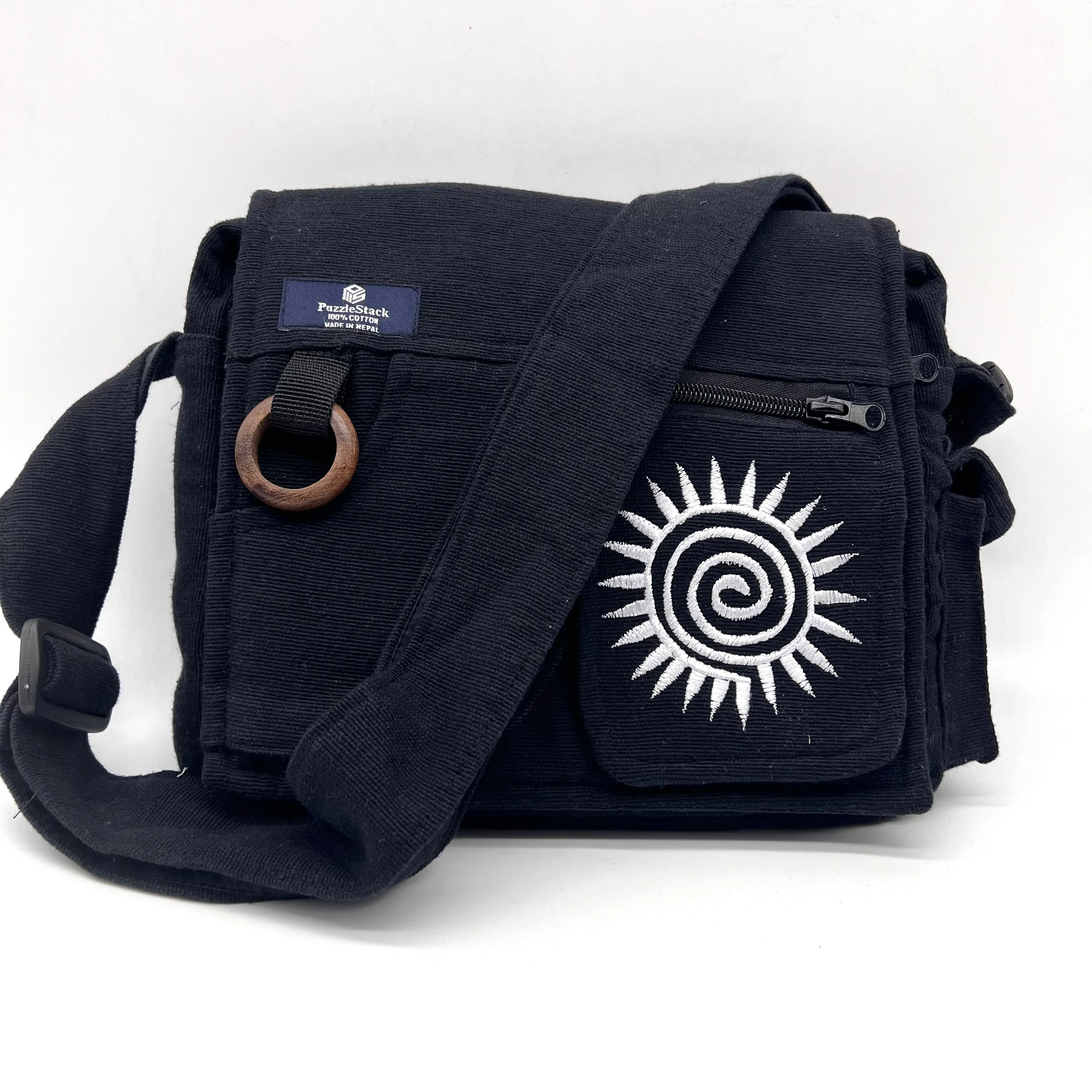 Lukla Black Embroidered Messenger Bag