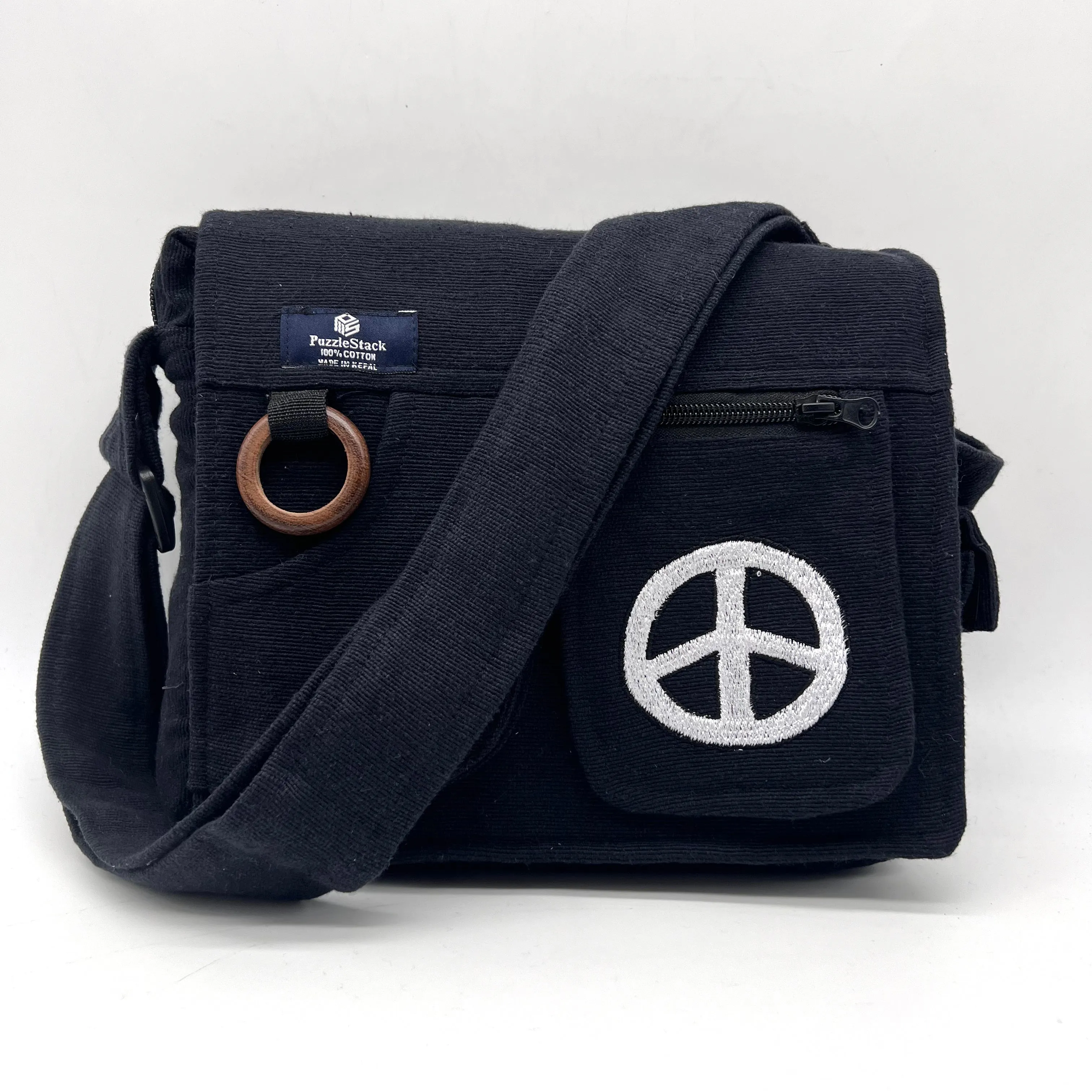 Lukla Black Embroidered Messenger Bag
