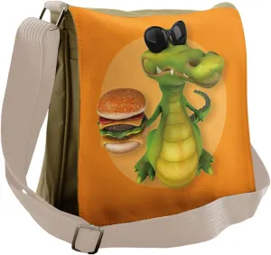 Lunarable Alligator Messenger Bag, Cheeseburger Dandy Animal, Unisex Cross-body