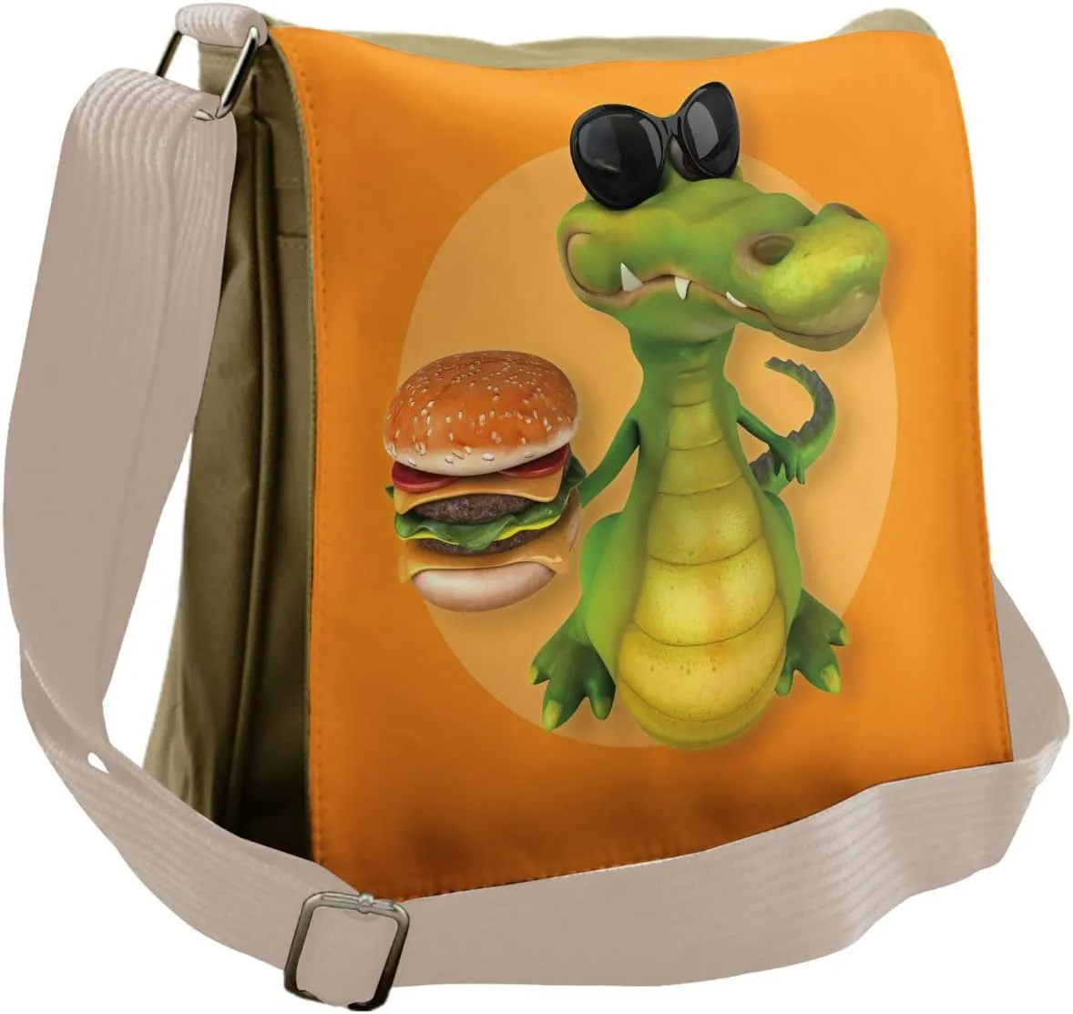 Lunarable Alligator Messenger Bag, Cheeseburger Dandy Animal, Unisex Cross-body