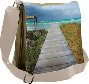 Lunarable Beach Messenger Bag, Cuban Coastline Wild Nature, Unisex Cross-body