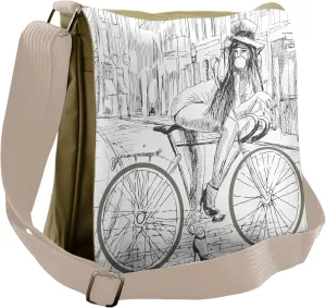 Lunarable Bicycle Messenger Bag, Outrageous Woman Chews Gum, Unisex Cross-body