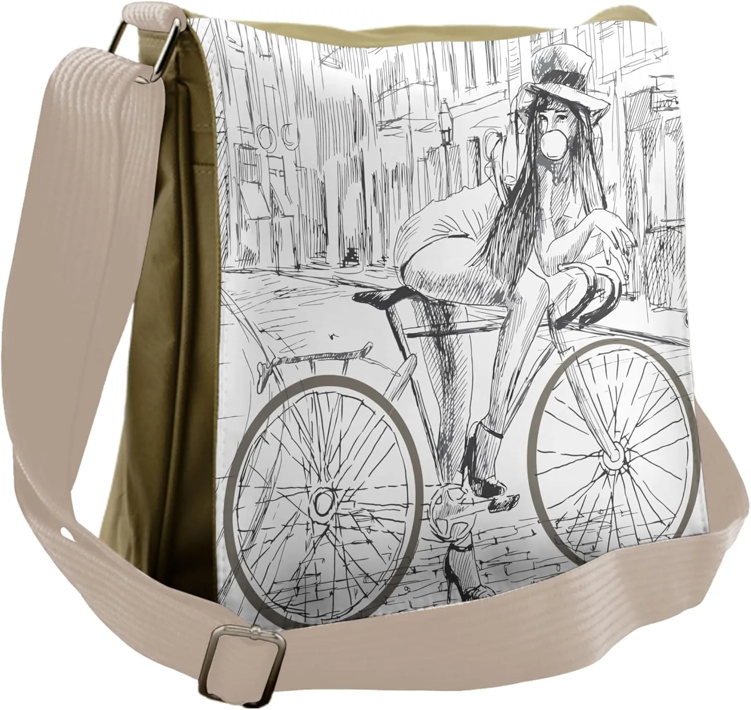 Lunarable Bicycle Messenger Bag, Outrageous Woman Chews Gum, Unisex Cross-body