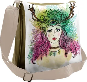 Lunarable Boho Messenger Bag, Colorful Female Shaman Retro, Unisex Cross-body